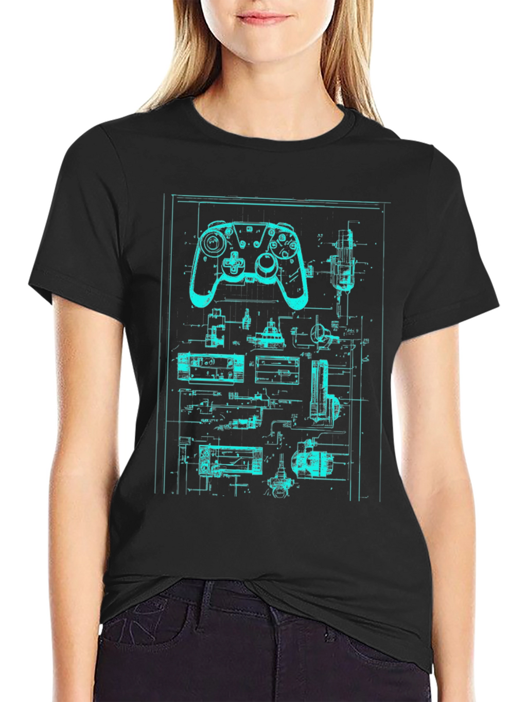 Retro Gaming Controller Blueprint T-Shirt