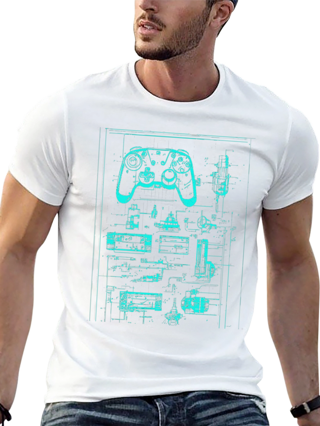 Retro Gaming Controller Blueprint T-Shirt