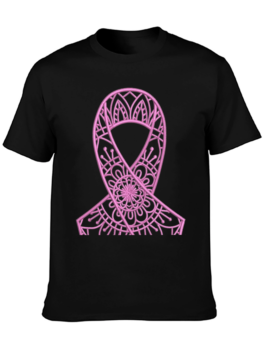 Pink Ribbon Mandala Black Tee