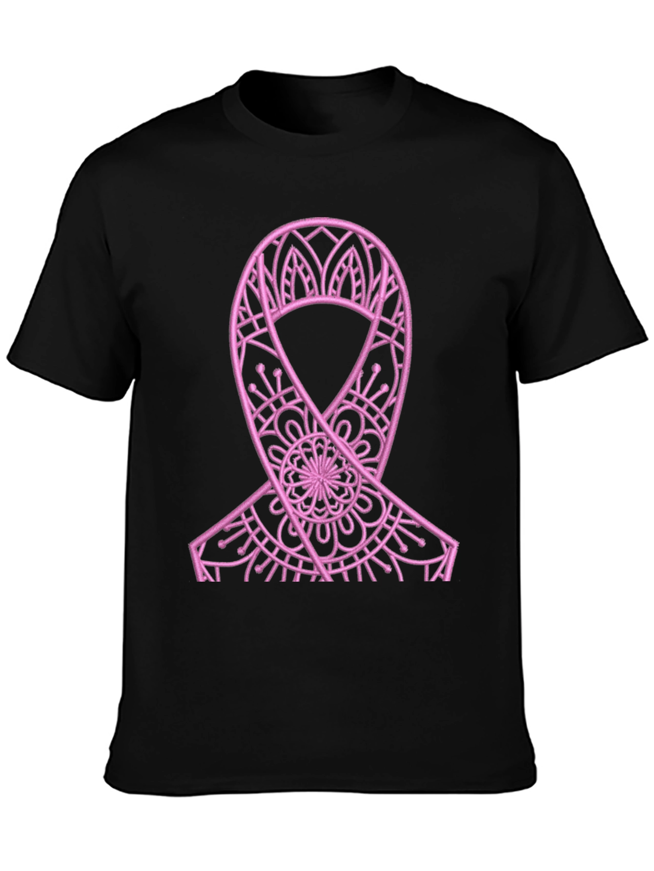 Pink Ribbon Mandala Black Tee