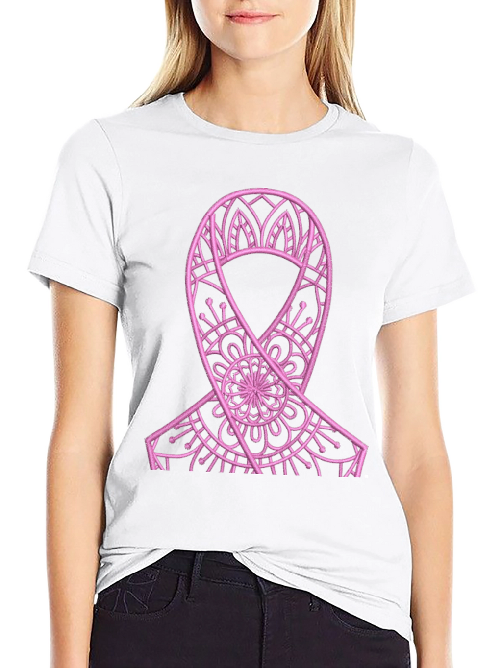 Pink Ribbon Mandala Black Tee