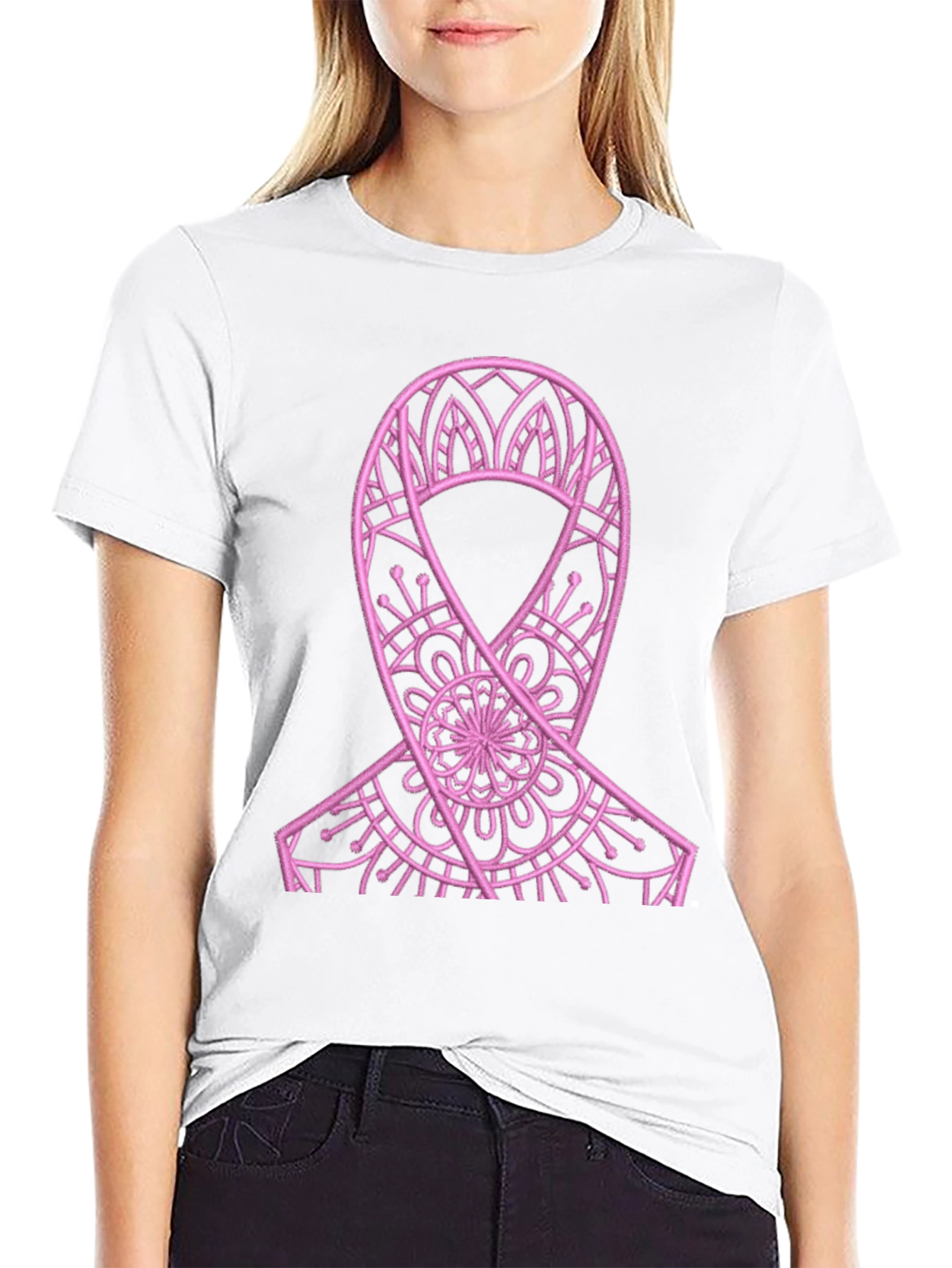 Pink Ribbon Mandala Black Tee