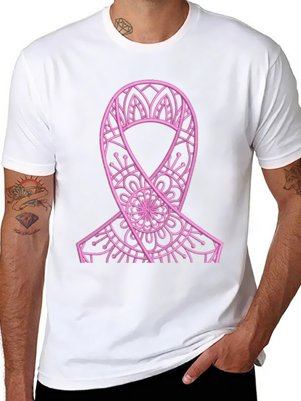 Pink Ribbon Mandala Black Tee