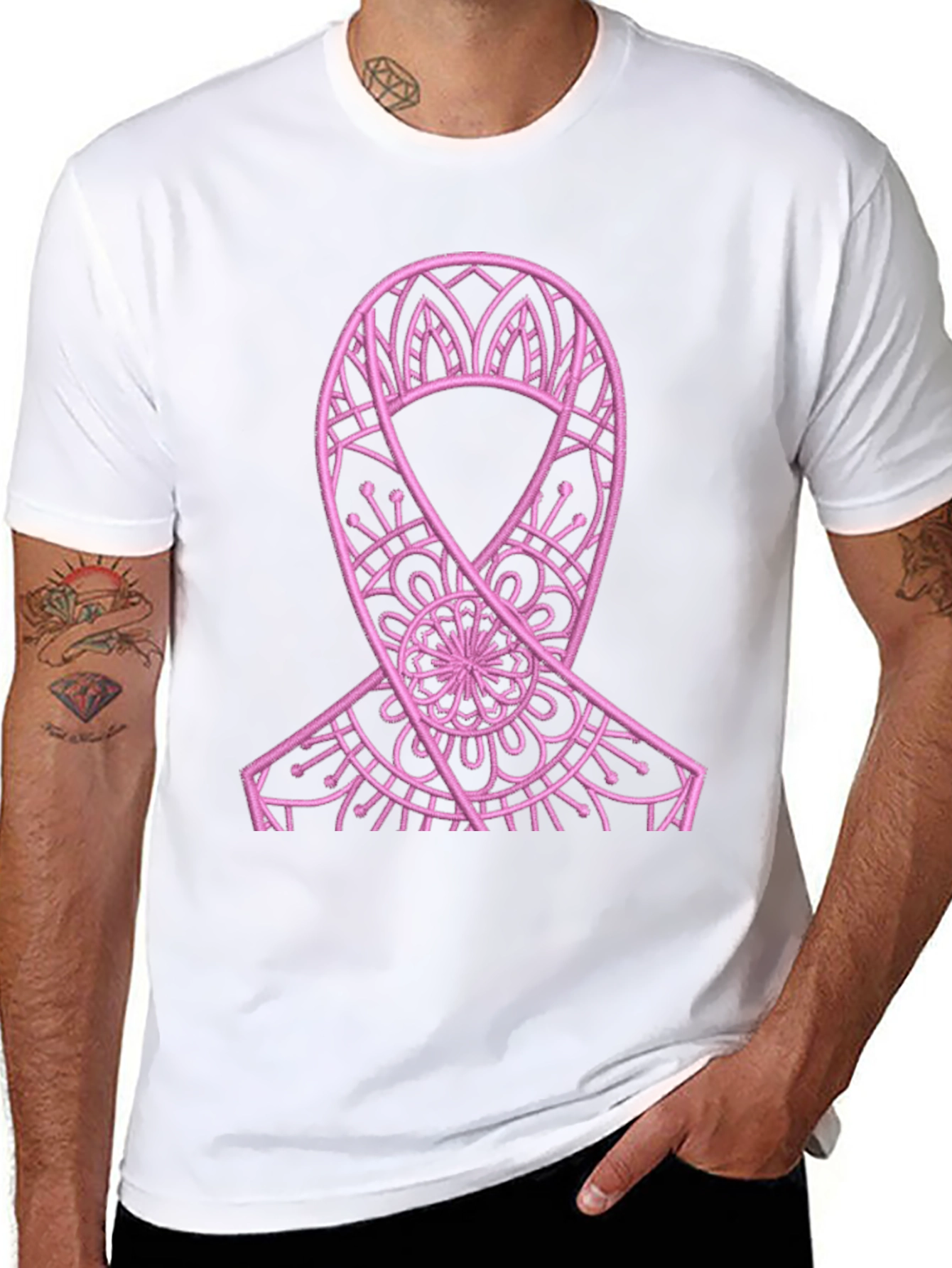 Pink Ribbon Mandala Black Tee
