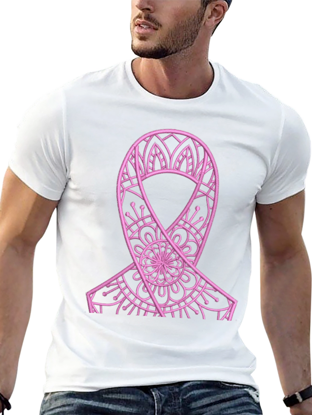 Pink Ribbon Mandala Black Tee