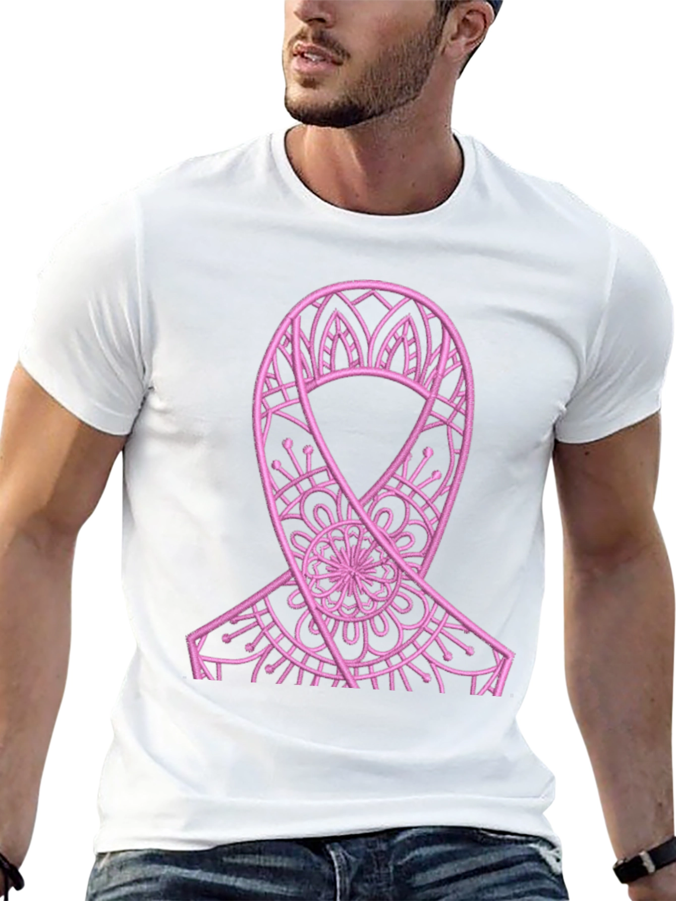 Pink Ribbon Mandala Black Tee
