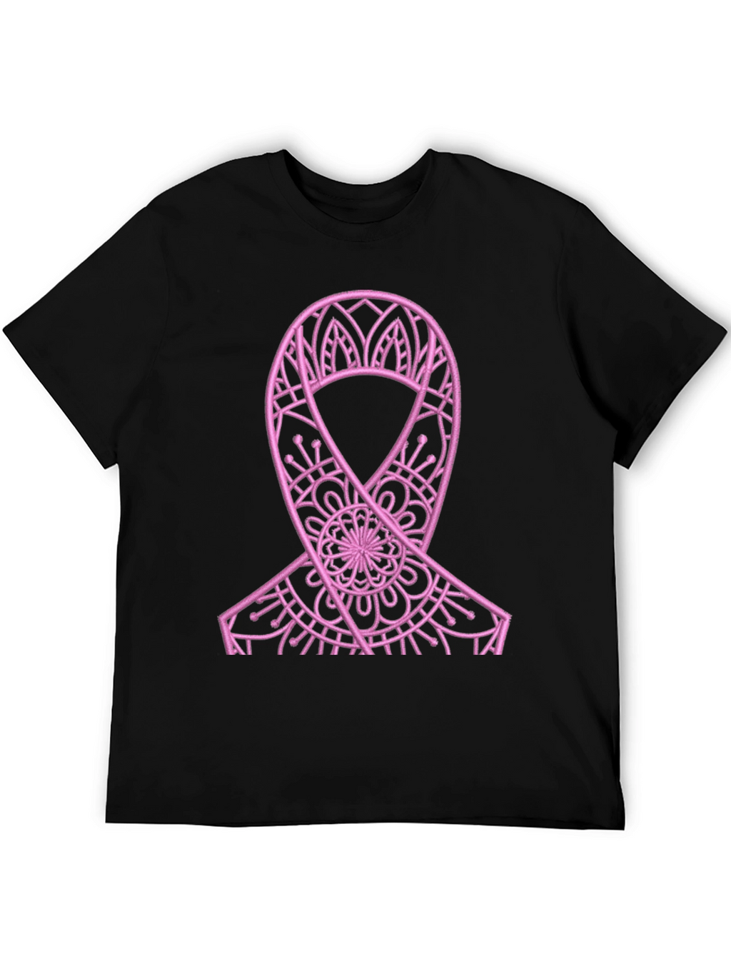 Pink Ribbon Mandala Black Tee