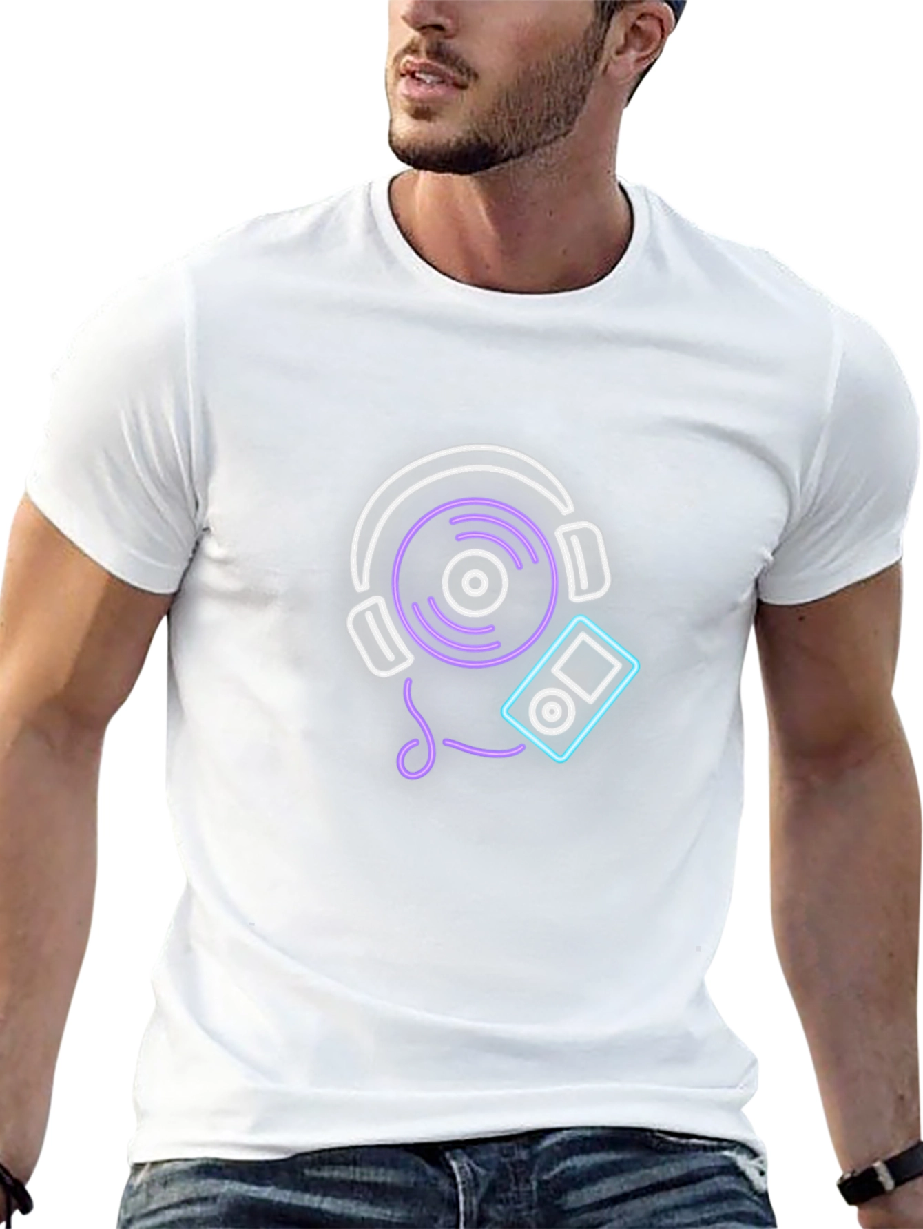 Neon Music Graphic Tee - Black Cotton Blend