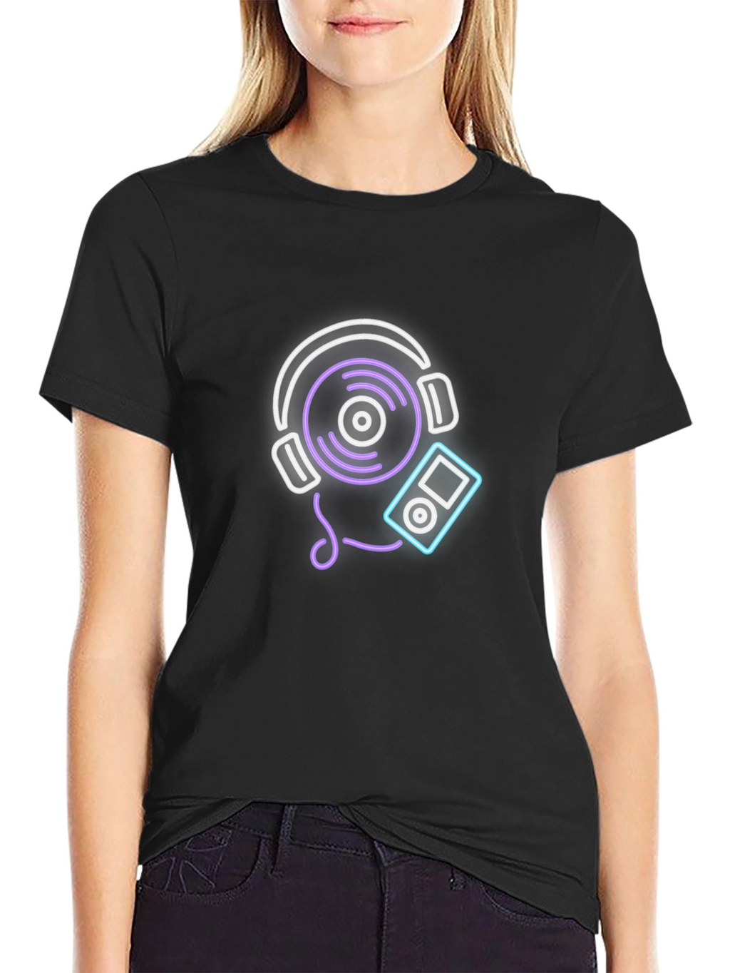 Neon Music Graphic Tee - Black Cotton Blend