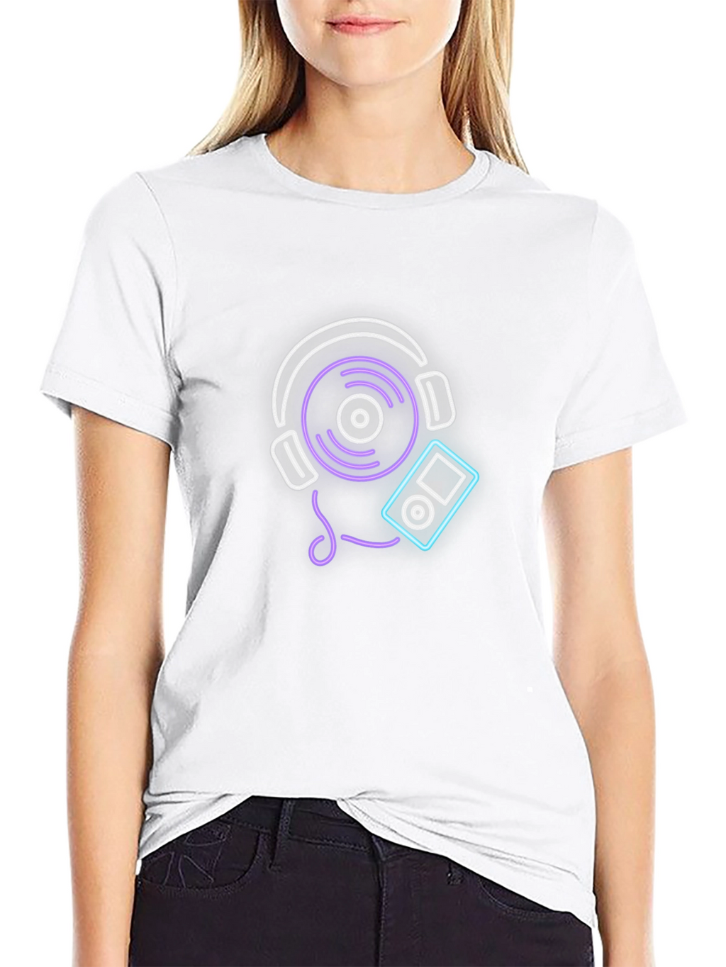 Neon Music Graphic Tee - Black Cotton Blend