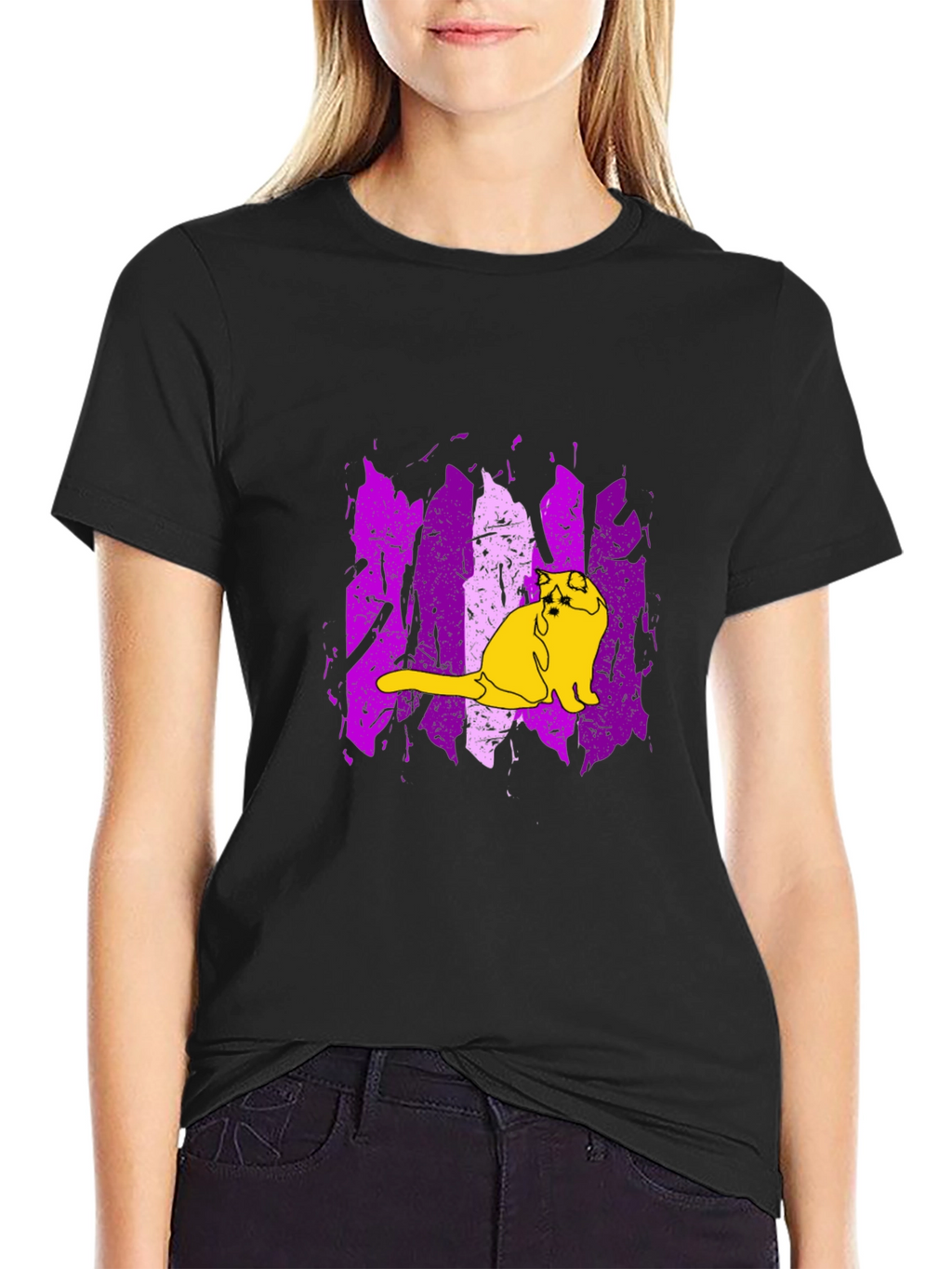 Cat Graphic Tee - Modern Purple & Black