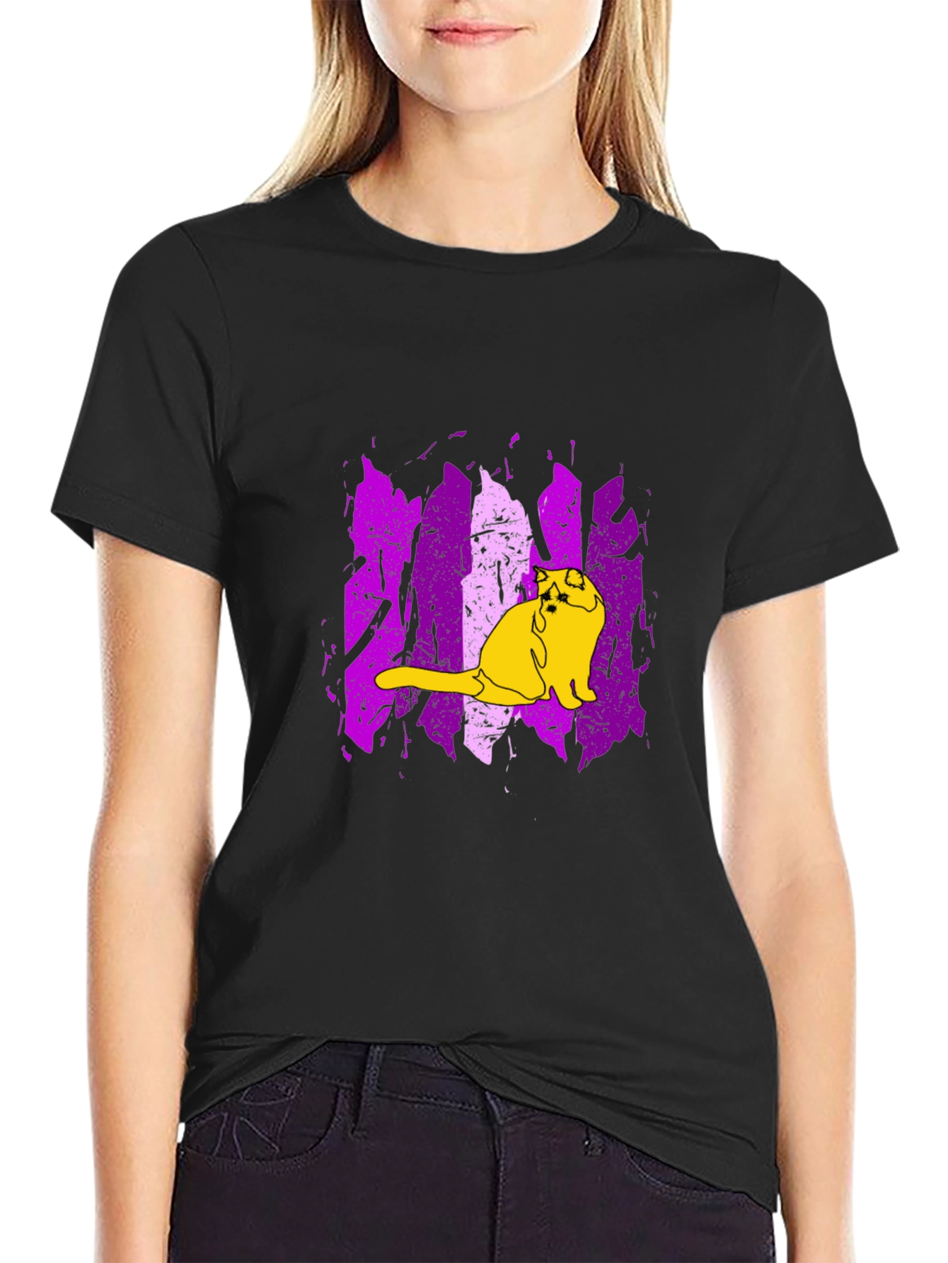 Cat Graphic Tee - Modern Purple & Black