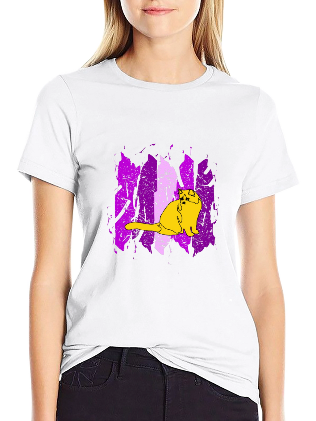 Cat Graphic Tee - Modern Purple & Black