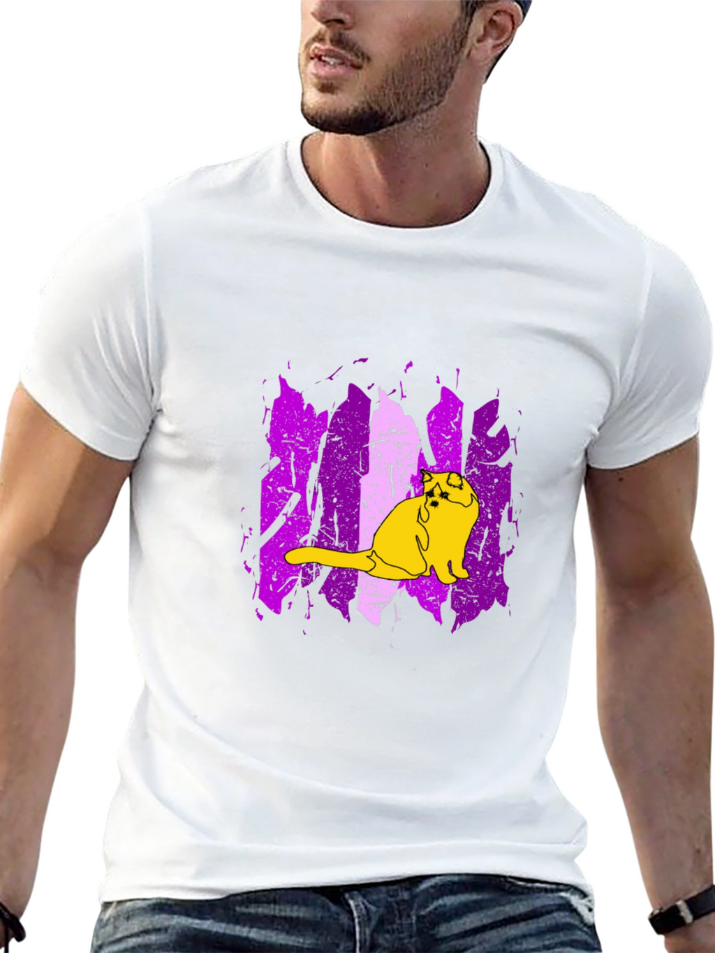 Cat Graphic Tee - Modern Purple & Black