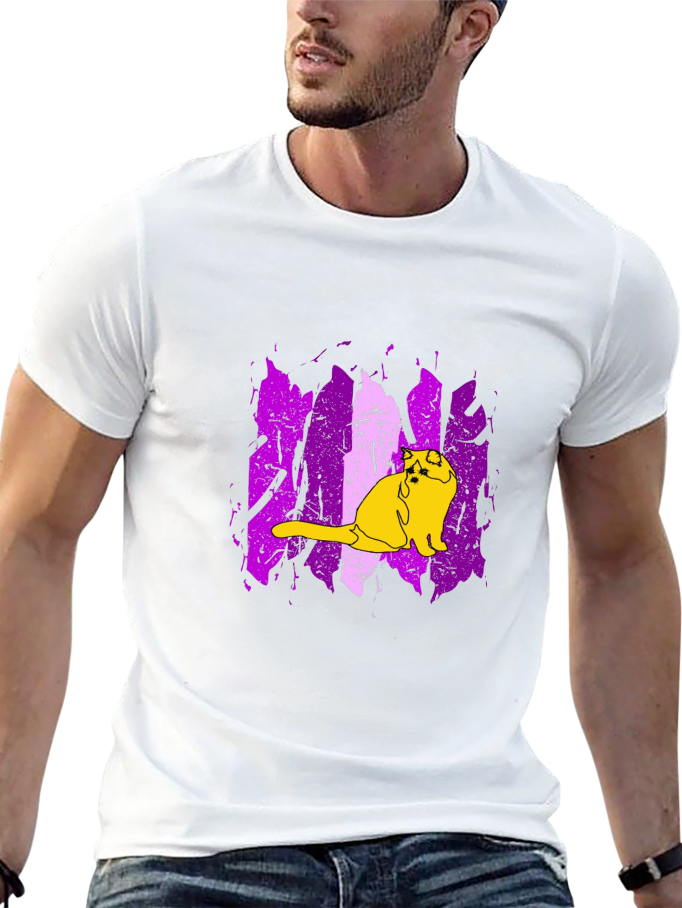 Cat Graphic Tee - Modern Purple & Black
