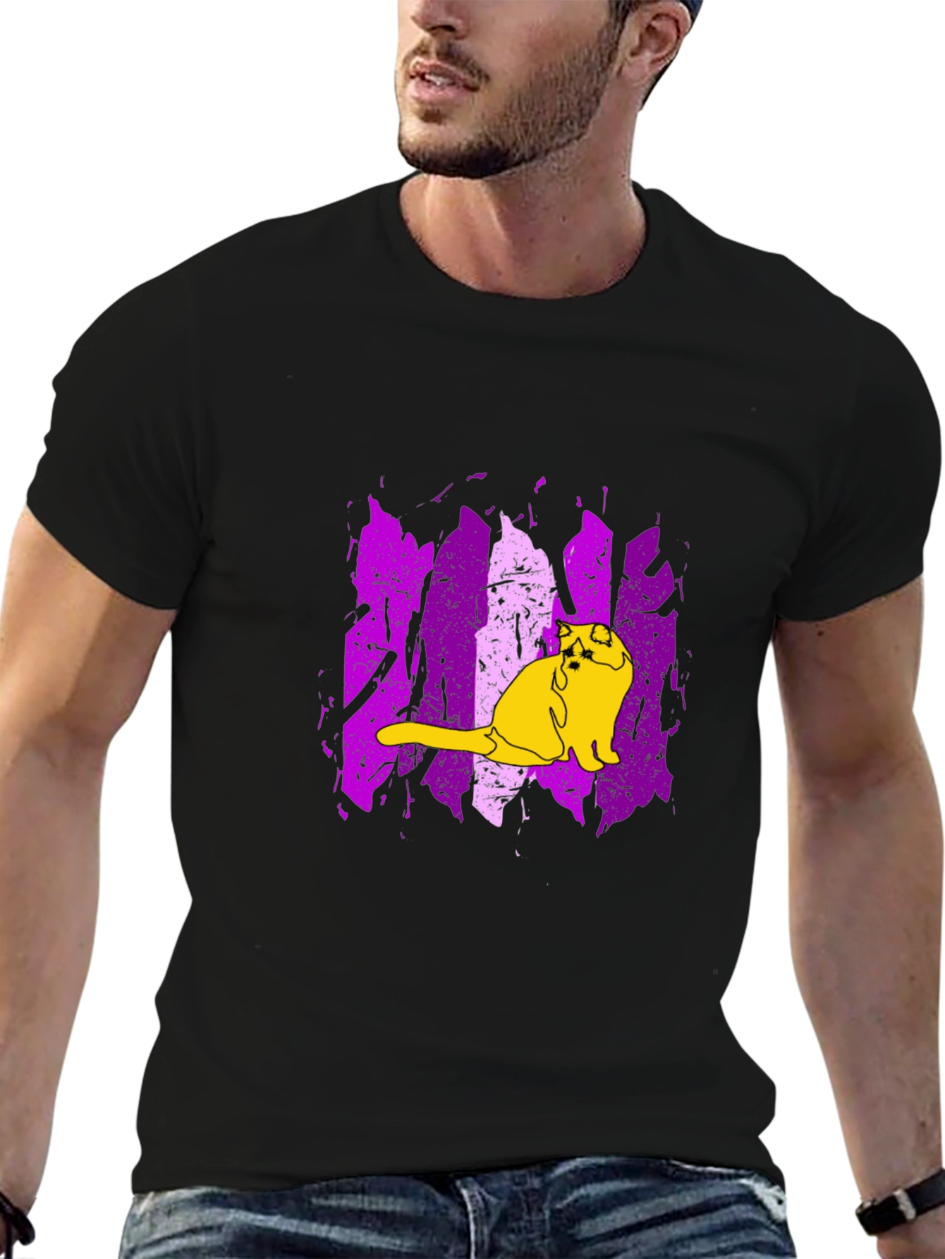 Cat Graphic Tee - Modern Purple & Black