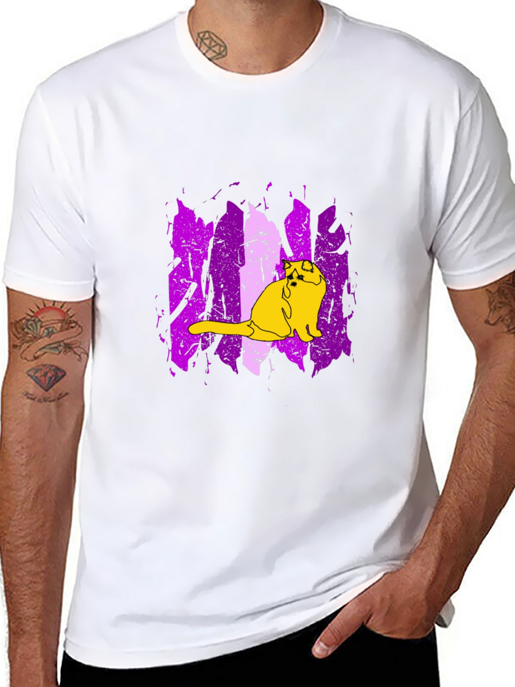 Cat Graphic Tee - Modern Purple & Black