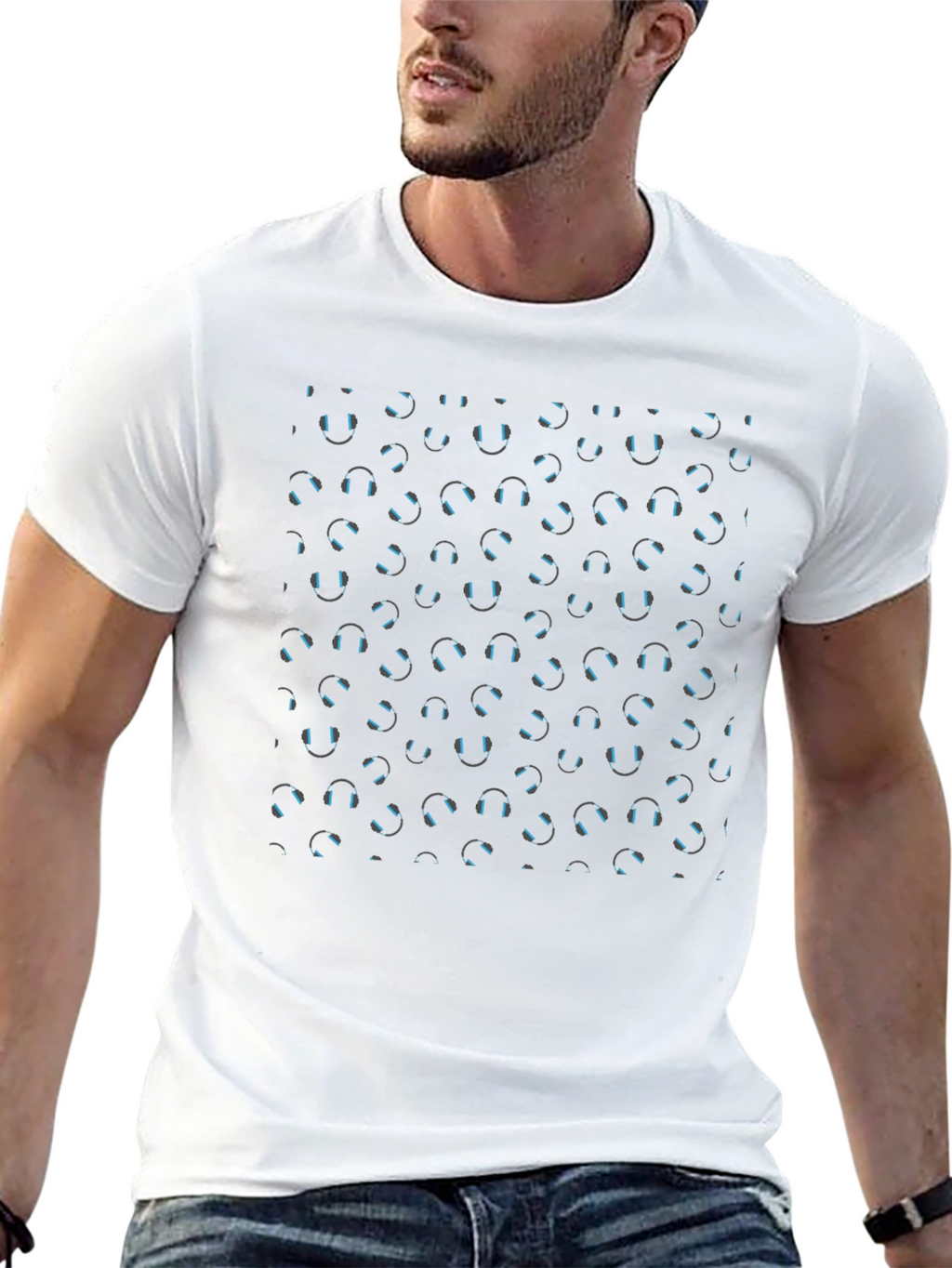 Headphone Pattern Black T-Shirt