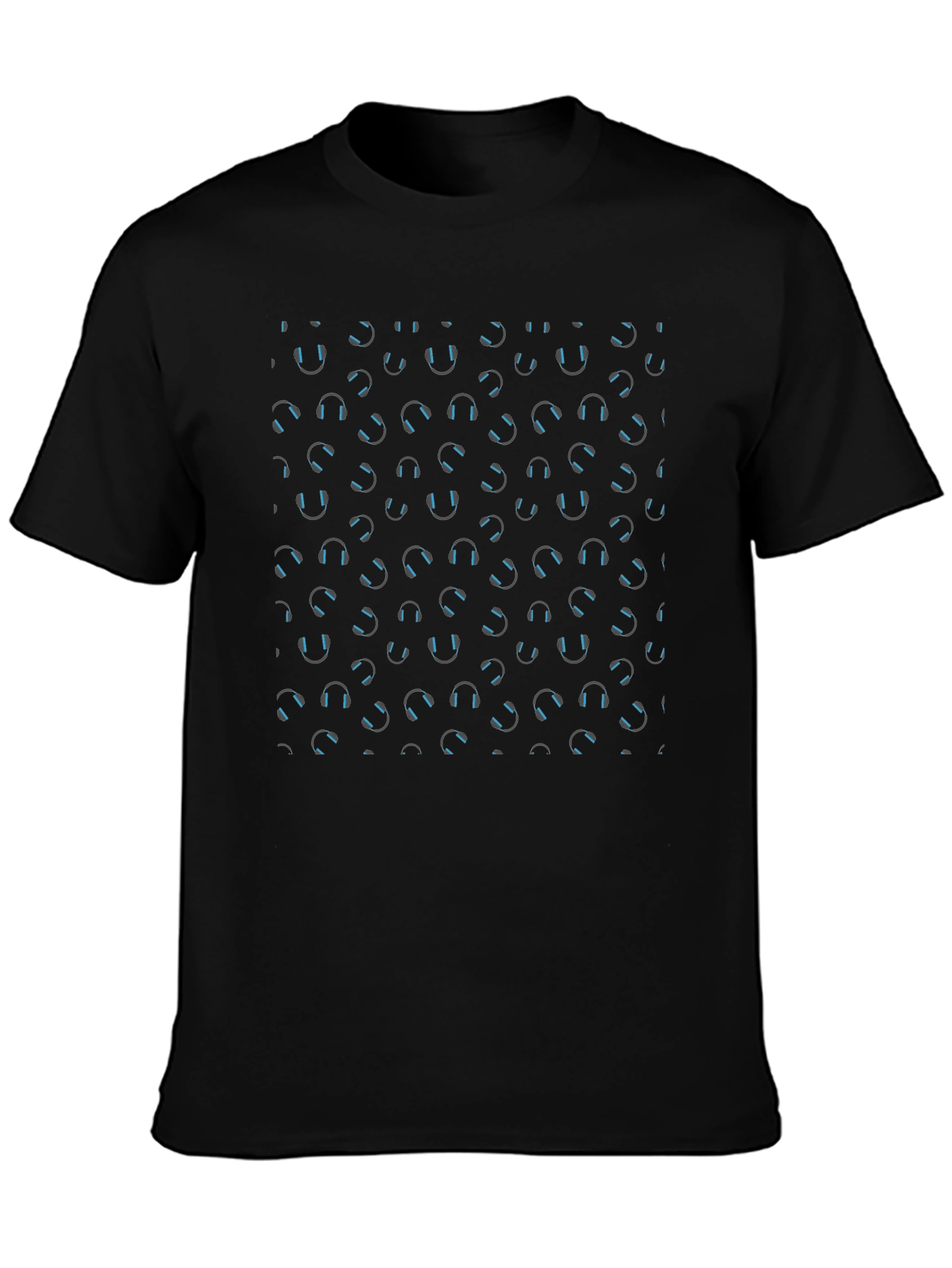 Headphone Pattern Black T-Shirt