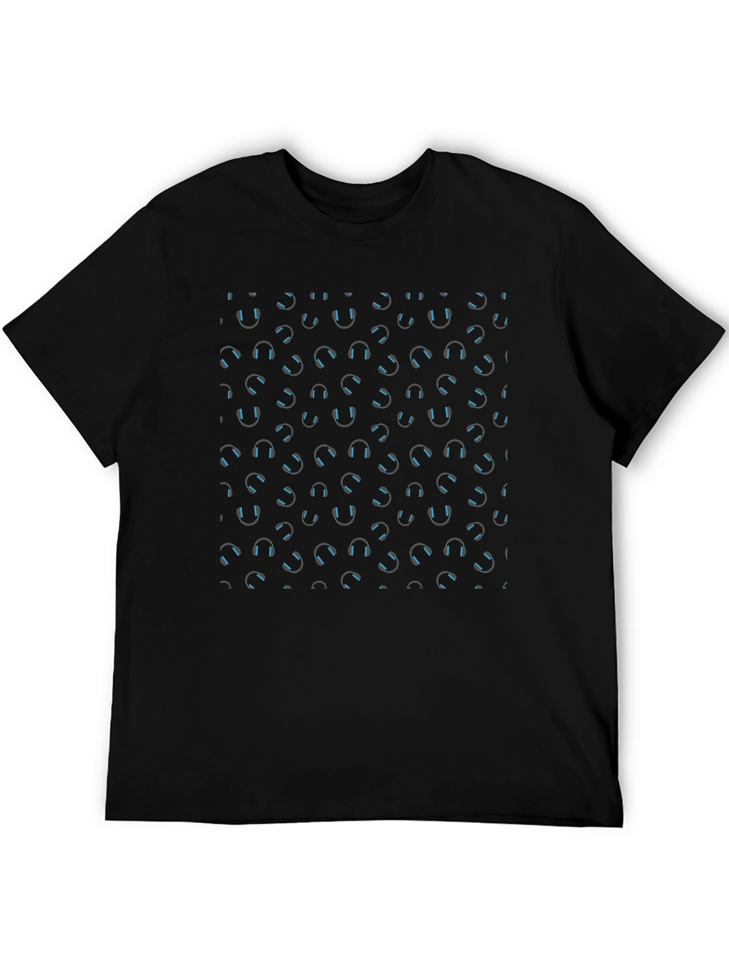 Headphone Pattern Black T-Shirt