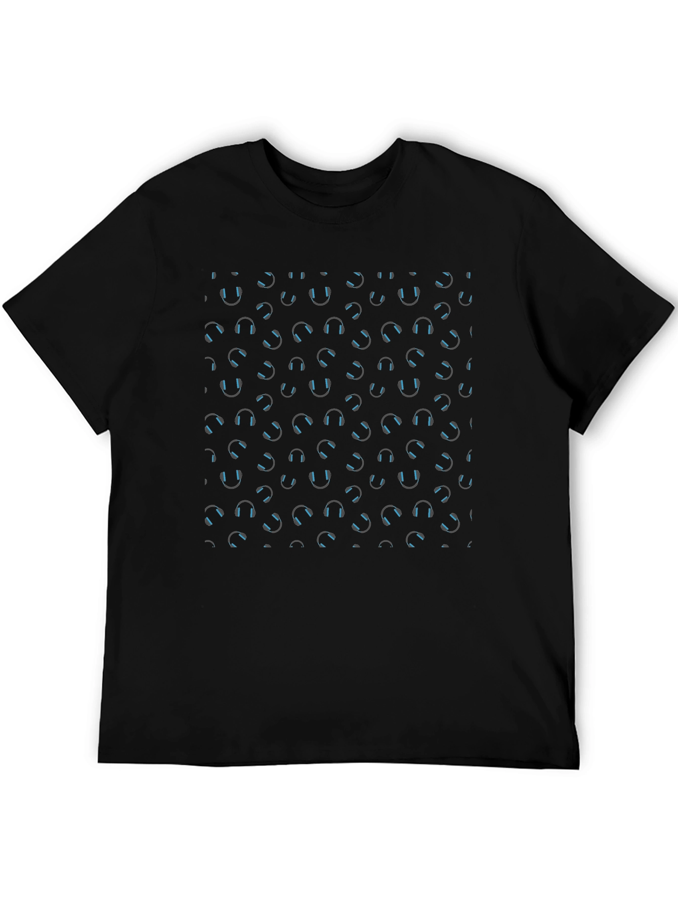 Headphone Pattern Black T-Shirt