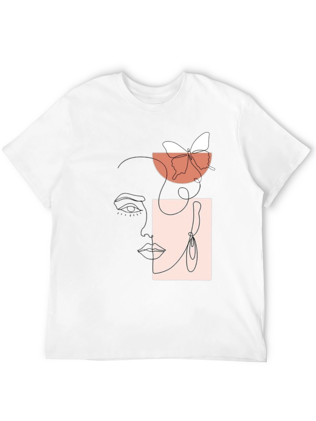 Abstract Face & Butterfly Graphic Black T-Shirt