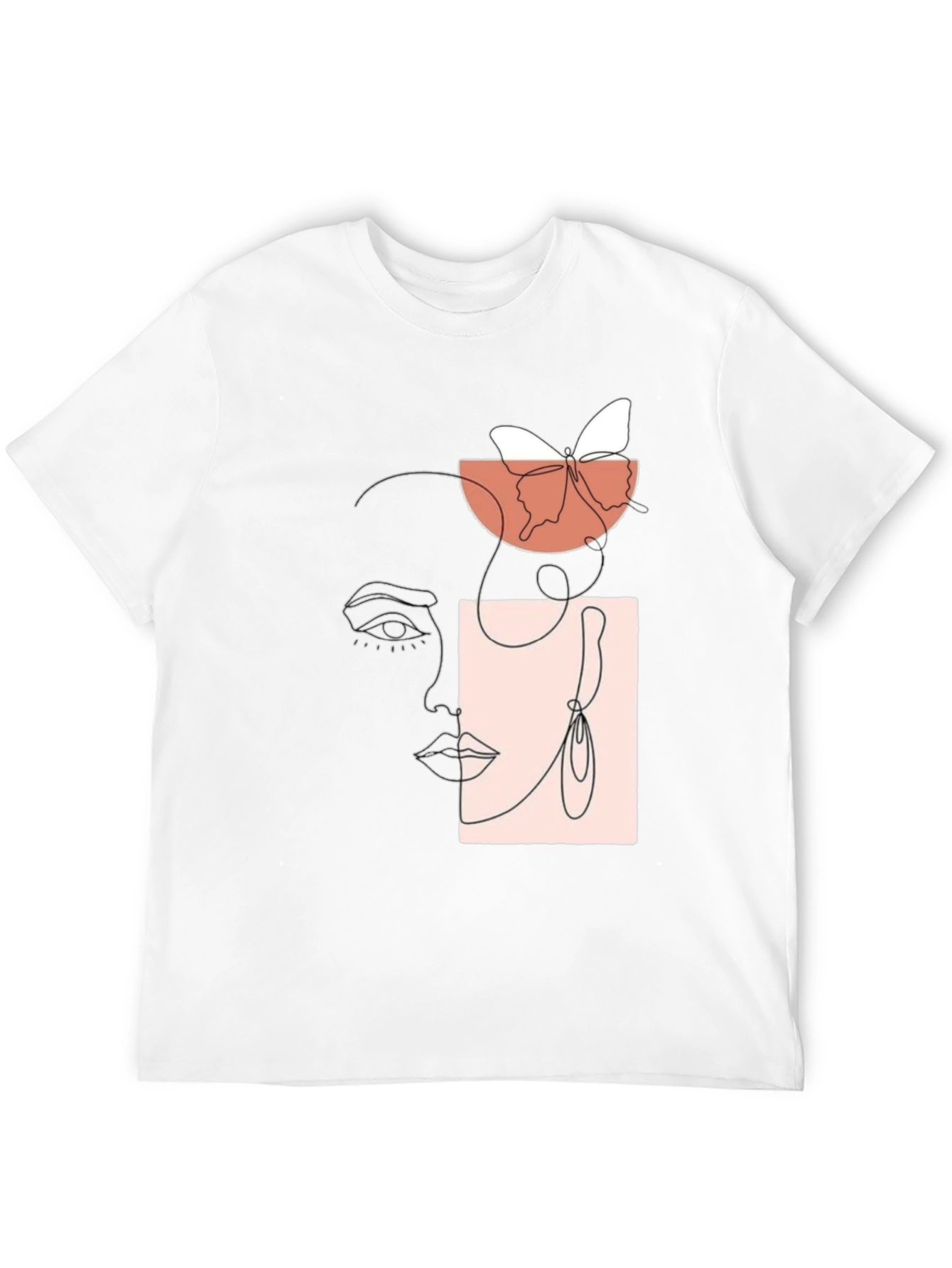 Abstract Face & Butterfly Graphic Black T-Shirt