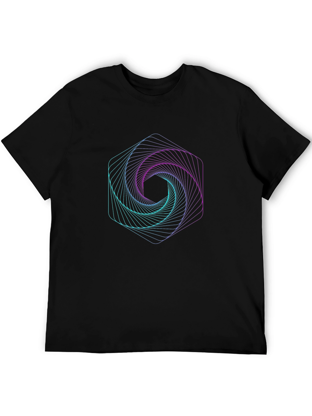 Geometric Hexagon Vortex Graphic Black Tee
