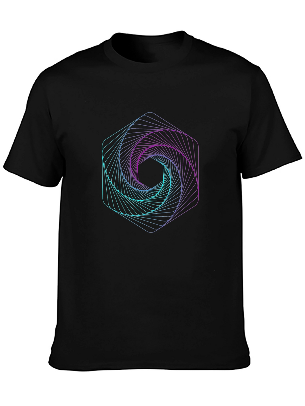 Geometric Hexagon Vortex Graphic Black Tee