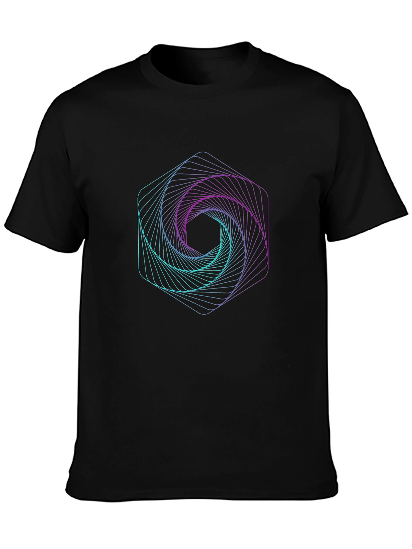 Geometric Hexagon Vortex Graphic Black Tee
