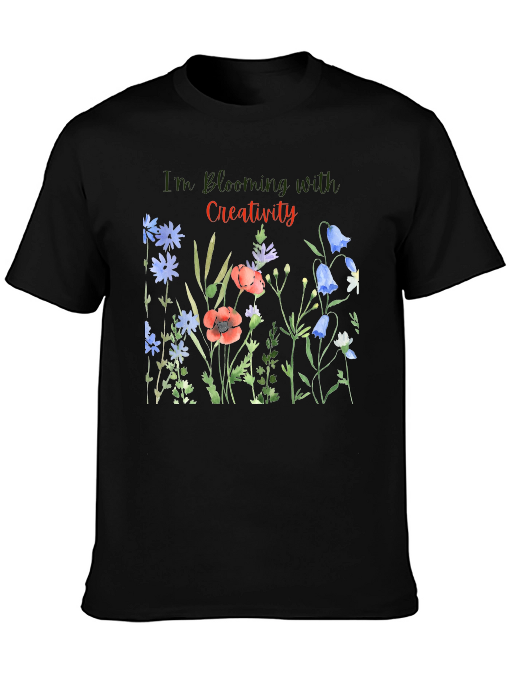 Blooming Creativity Black Graphic T-Shirt