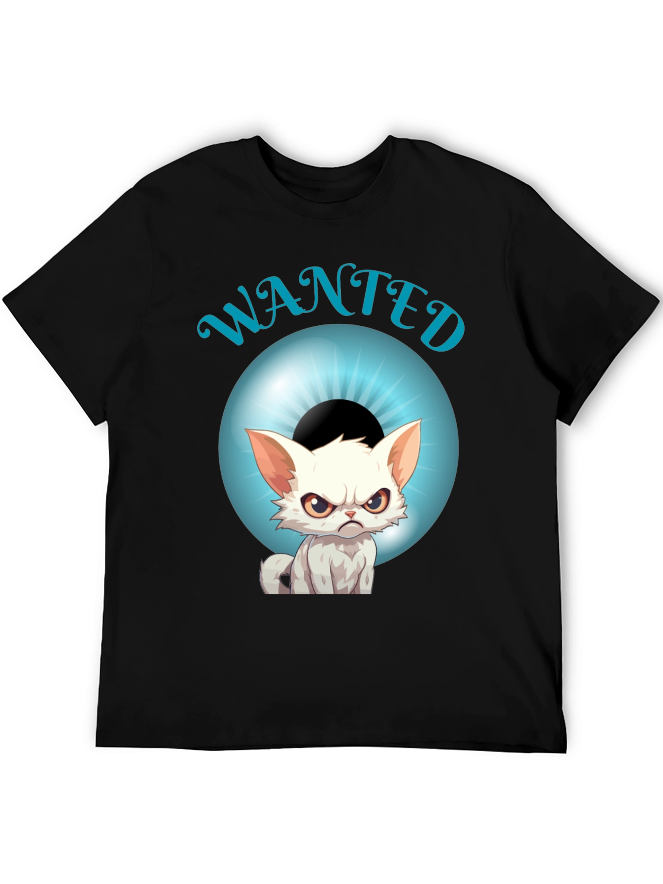 Wanted Cat Graphic T-Shirt - Mens Black Tee