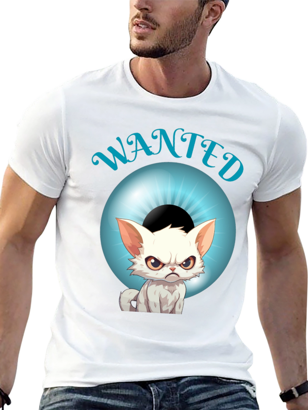 Wanted Cat Graphic T-Shirt - Mens Black Tee