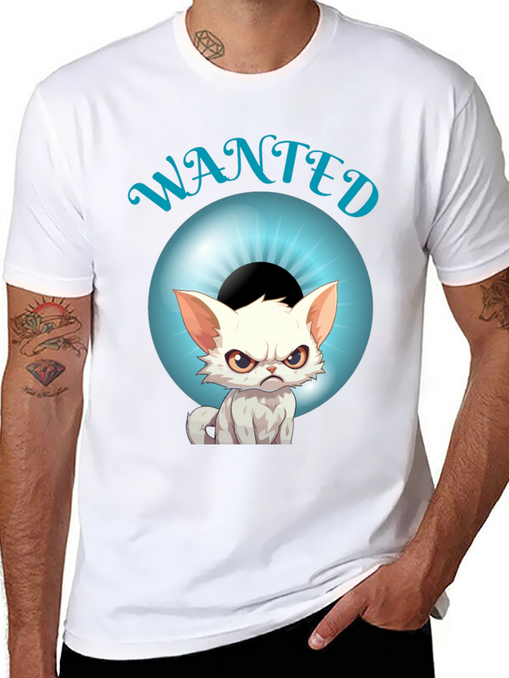 Wanted Cat Graphic T-Shirt - Mens Black Tee
