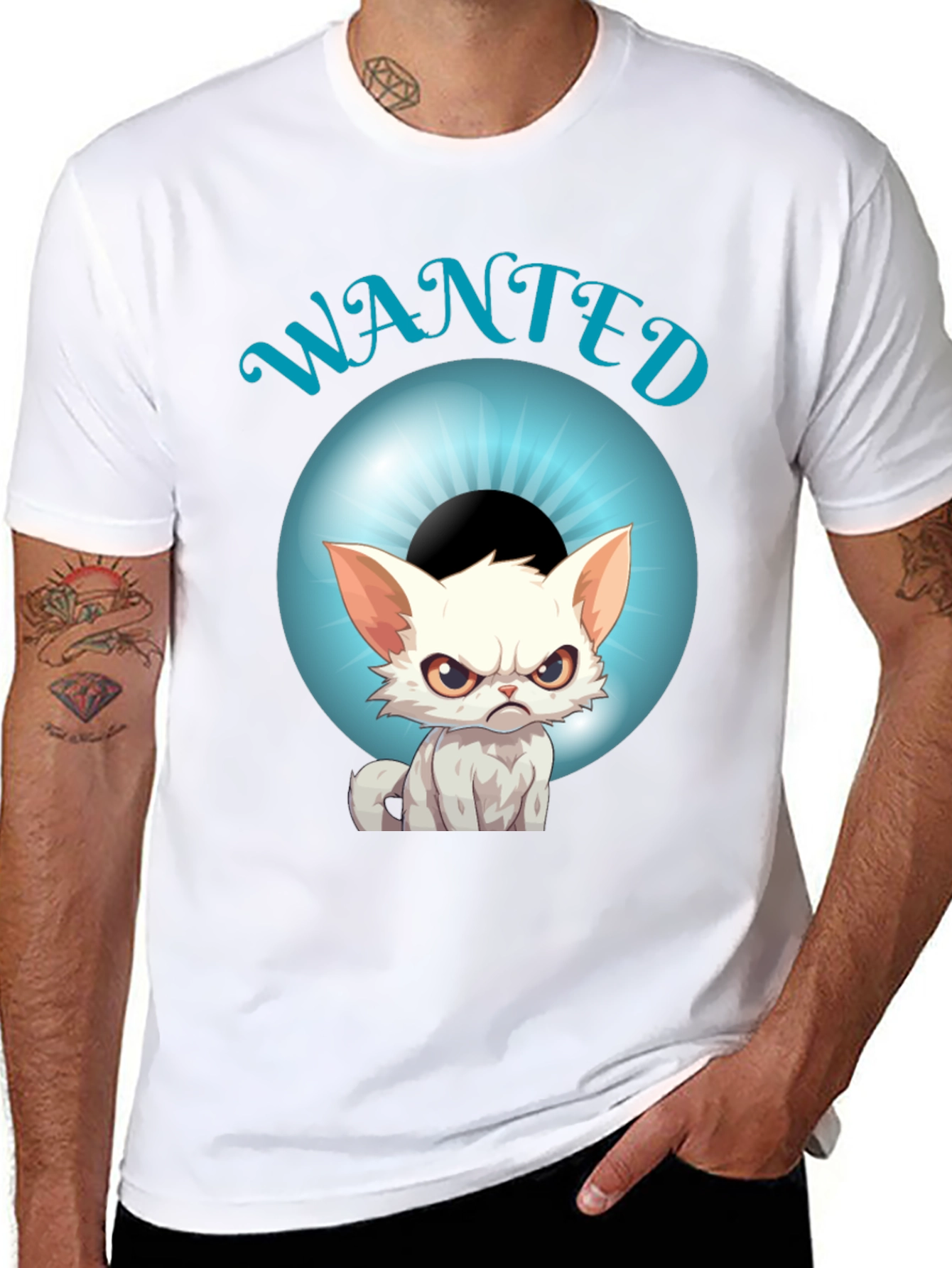 Wanted Cat Graphic T-Shirt - Mens Black Tee