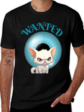 Wanted Cat Graphic T-Shirt - Mens Black Tee