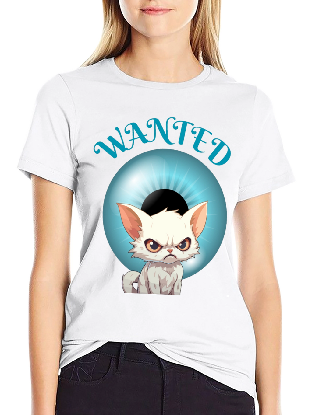 Wanted Cat Graphic T-Shirt - Mens Black Tee