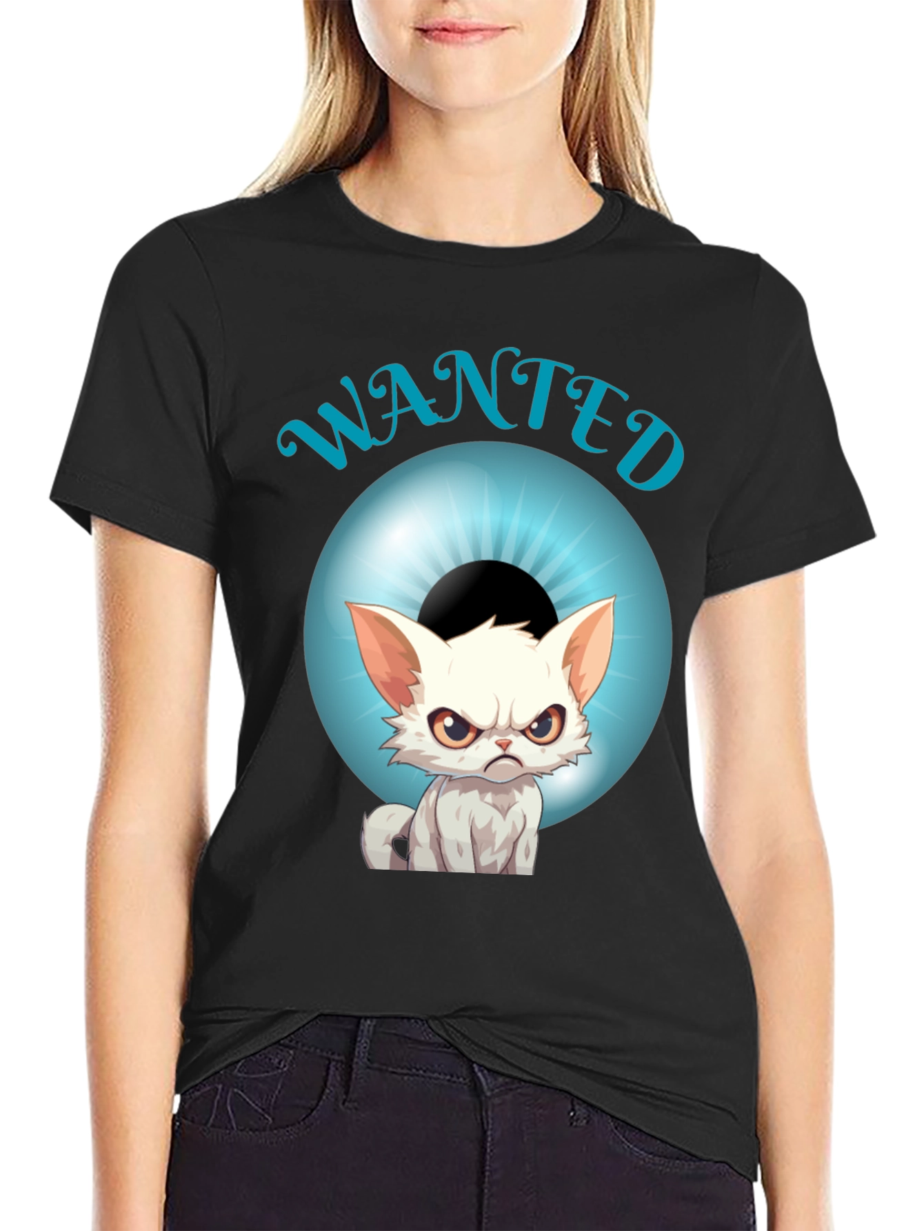 Wanted Cat Graphic T-Shirt - Mens Black Tee