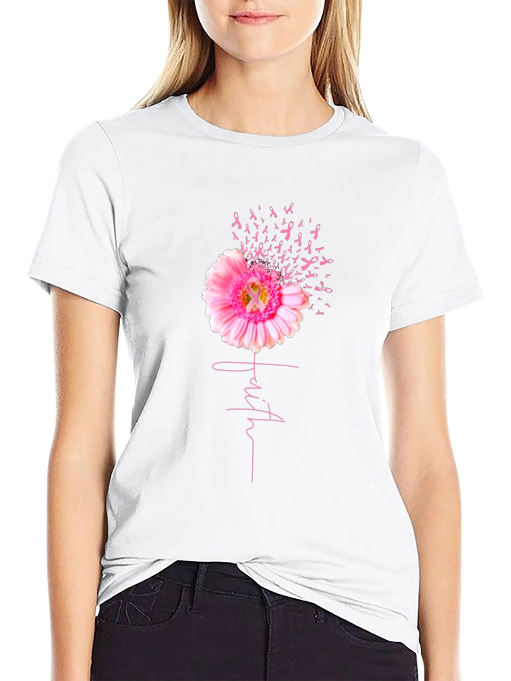 Faith Pink Ribbon Flower T-Shirt