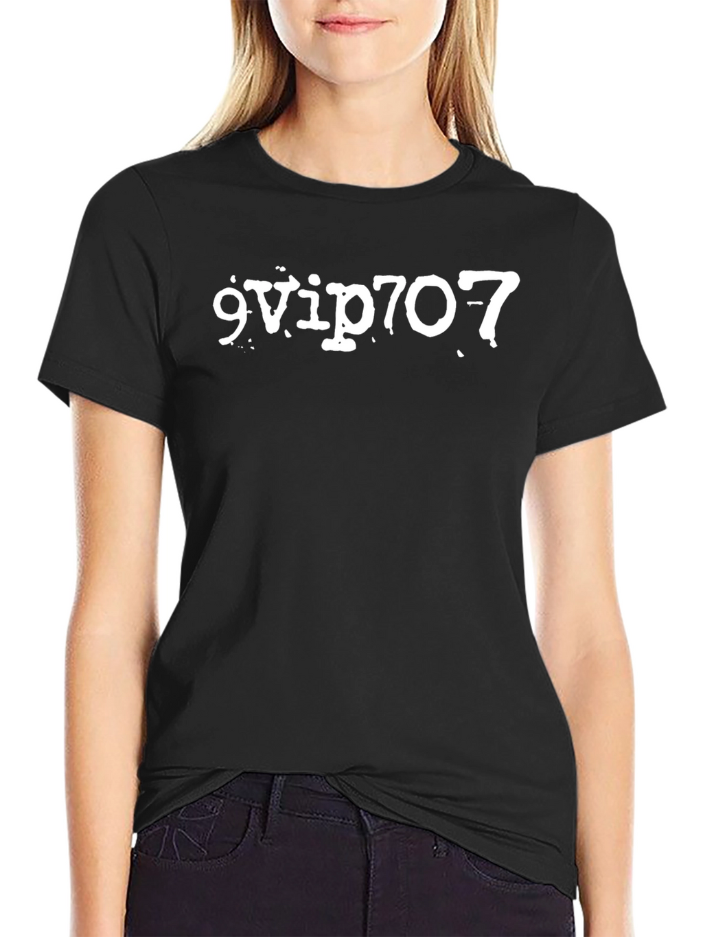 9VIP707 Black Graphic Tee - Bold Statement T-Shirt