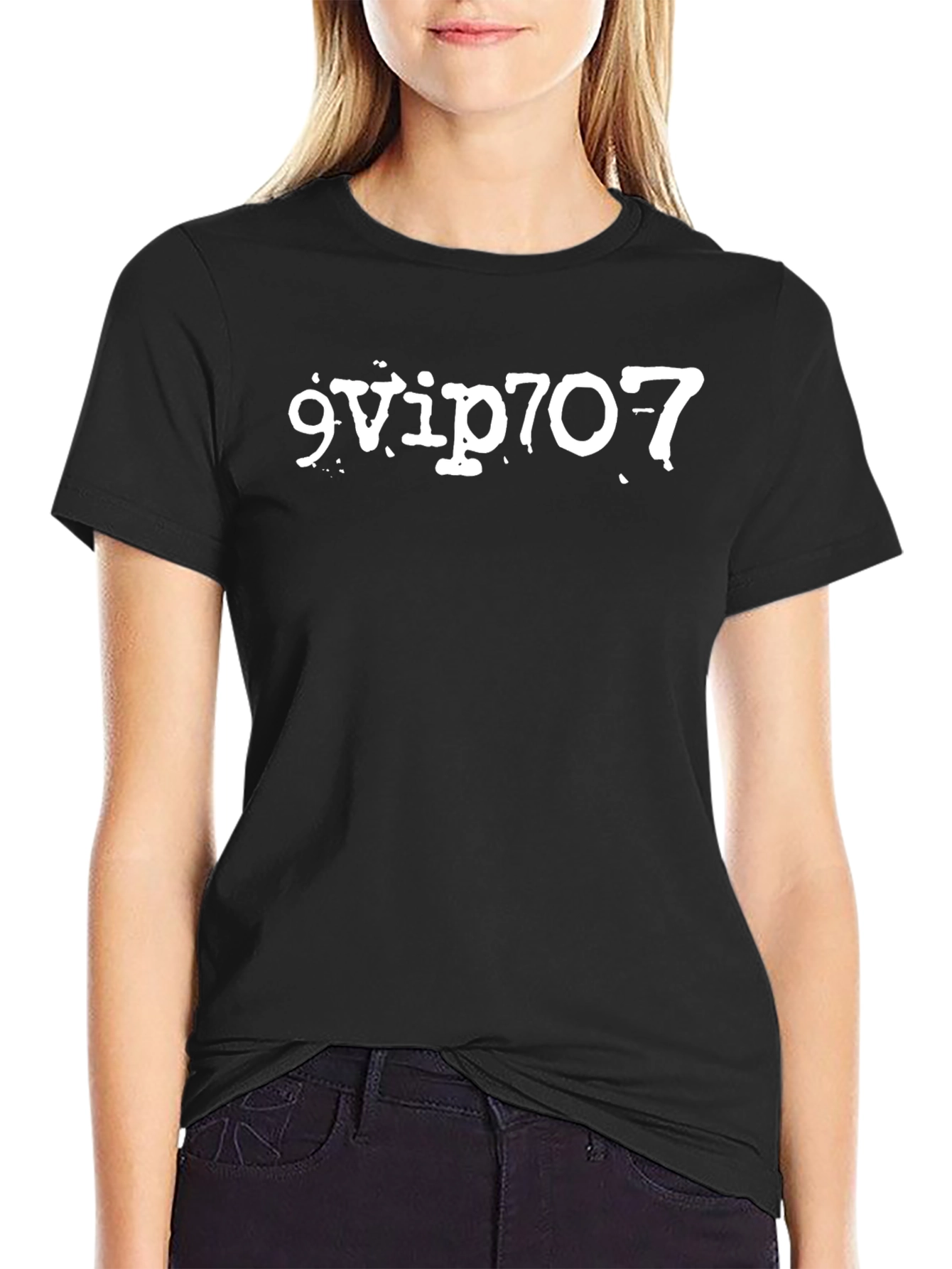 9VIP707 Black Graphic Tee - Bold Statement T-Shirt