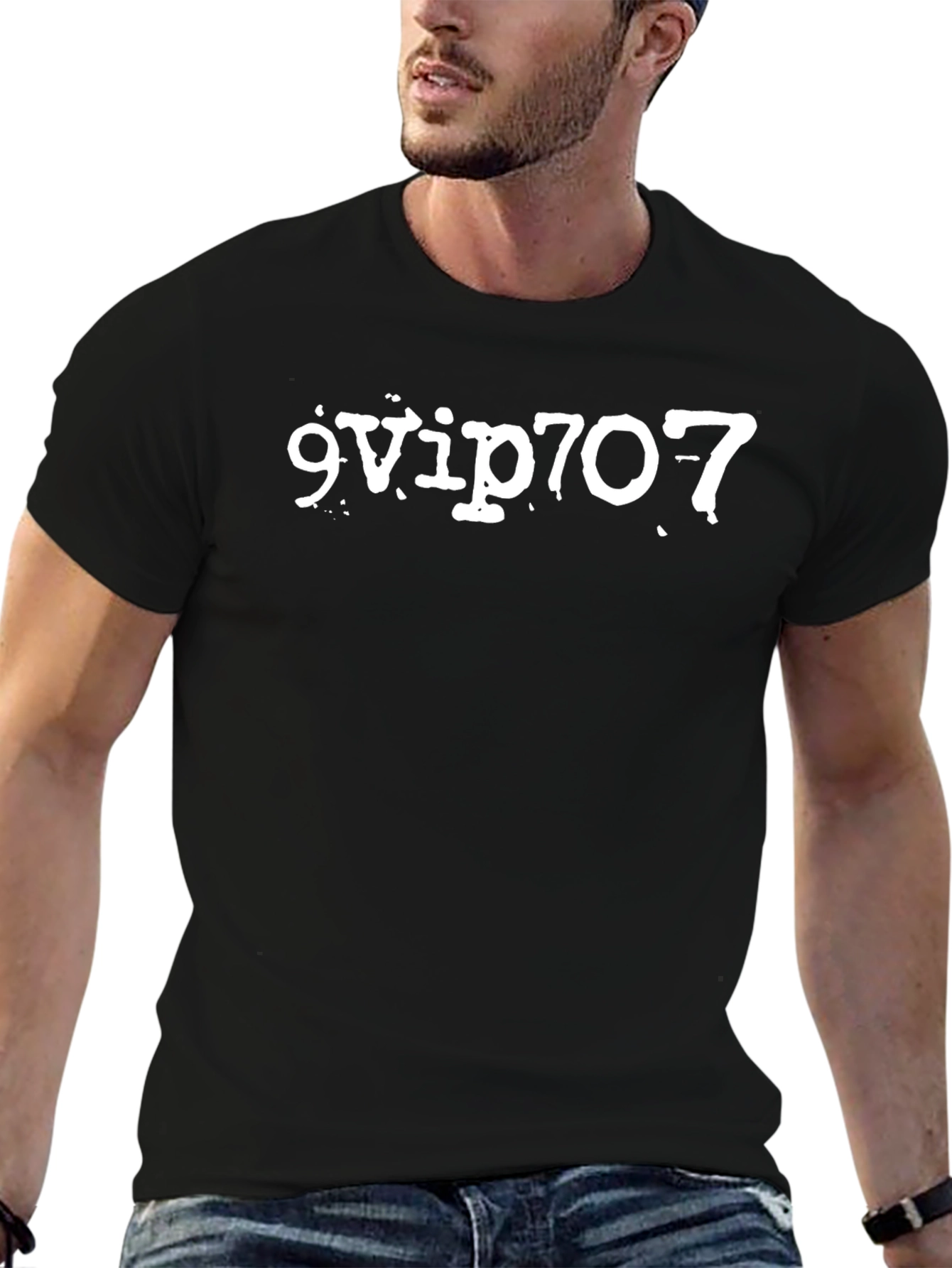 9VIP707 Black Graphic Tee - Bold Statement T-Shirt