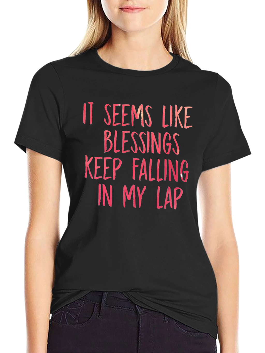 Blessings Falling T-Shirt - Black Crew Neck