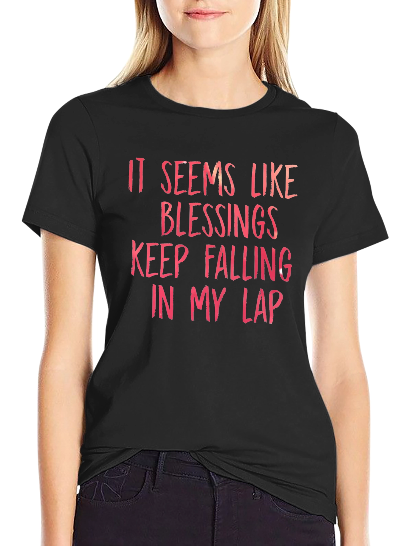 Blessings Falling T-Shirt - Black Crew Neck