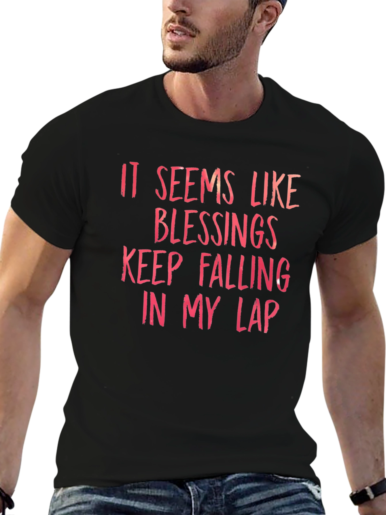 Blessings Falling T-Shirt - Black Crew Neck