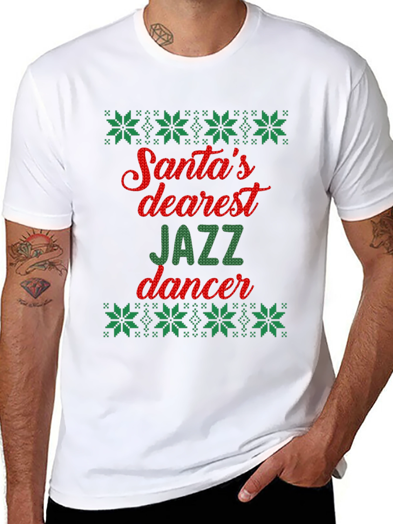 Santas Dearest Jazz Dancer Ugly Christmas T-Shirt