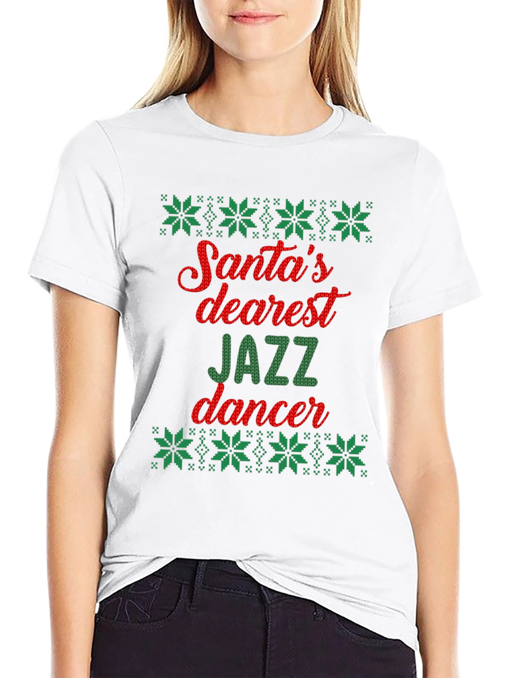 Santas Dearest Jazz Dancer Ugly Christmas T-Shirt
