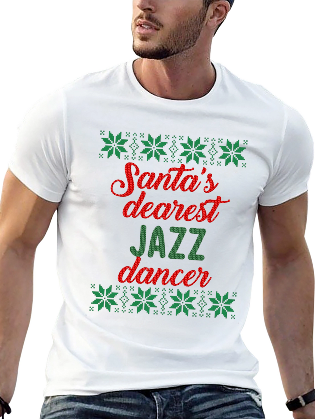 Santas Dearest Jazz Dancer Ugly Christmas T-Shirt