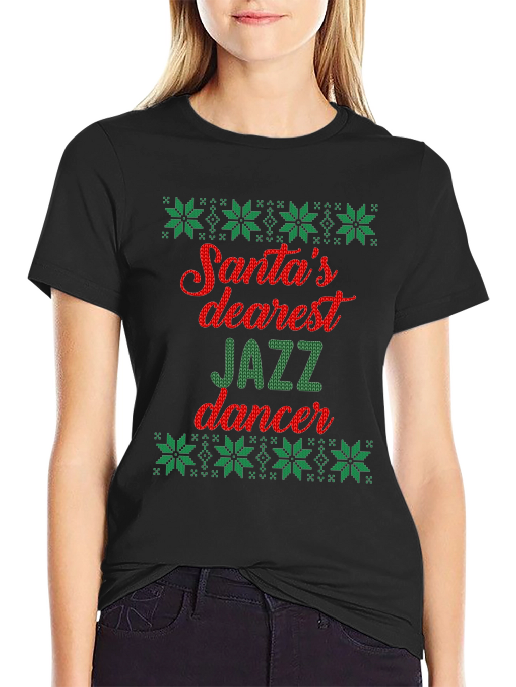 Santas Dearest Jazz Dancer Ugly Christmas T-Shirt