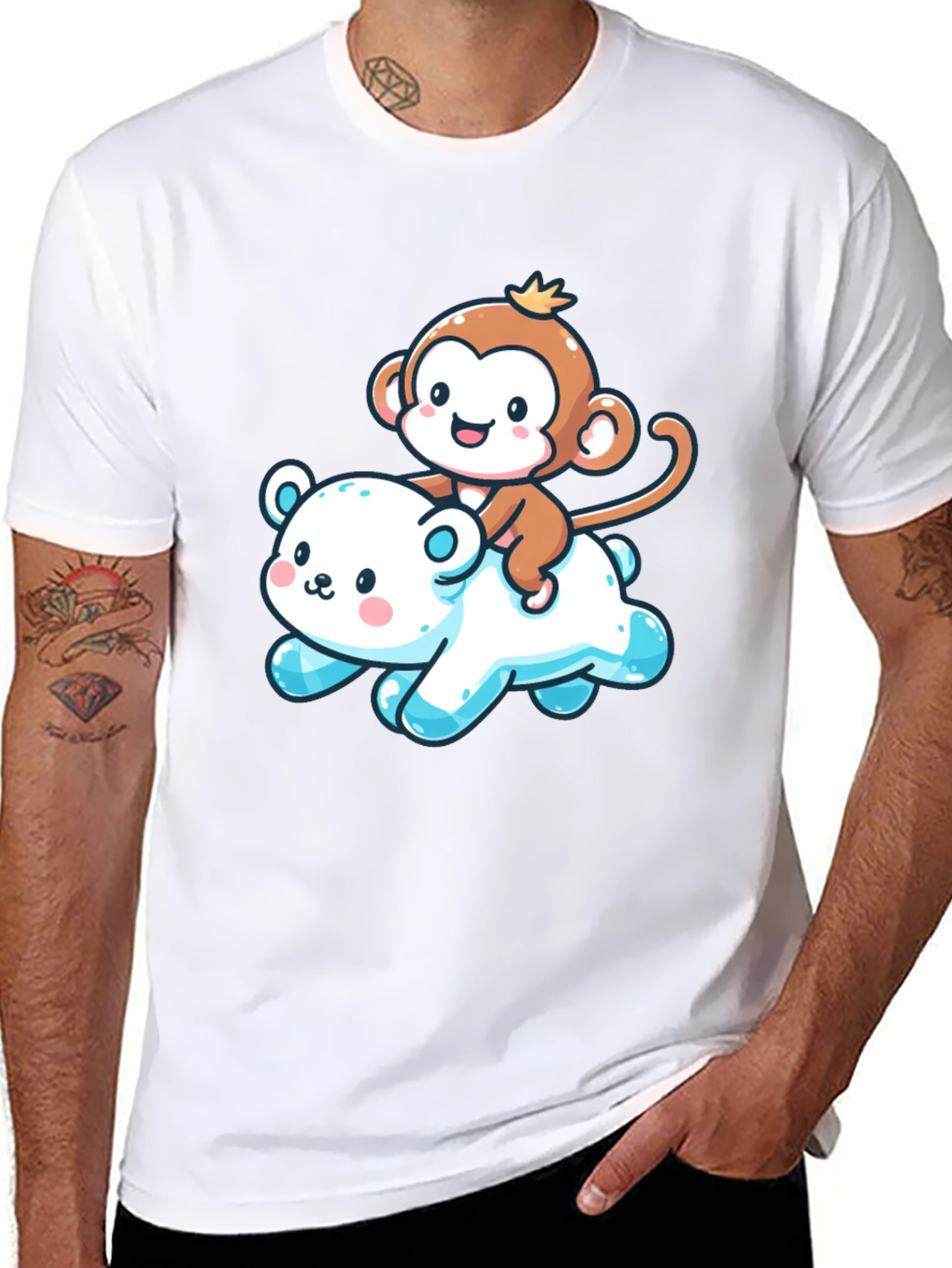 Cute Monkey & Bear Graphic Tee